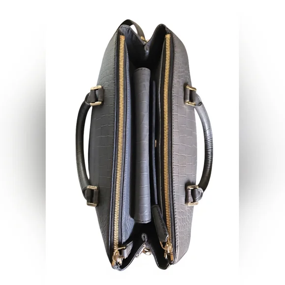 MCM Croc Embossed Gray Leather Large 2 way Satchel T7428 in EUC - Picture 8 of 16